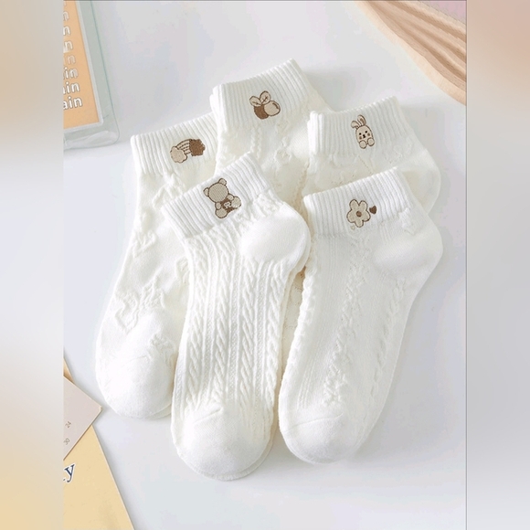 5 Pairs Women Floral Boat Socks - Picture 5 of 5